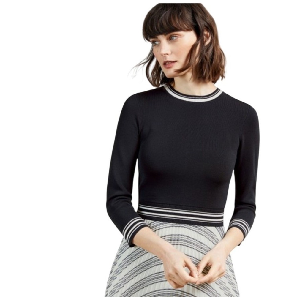 Ted Baker LANTAI Pleated Midi Dress Size 4 Navy White Striped Preppy Sporty Luxe - Picture 4 of 11
